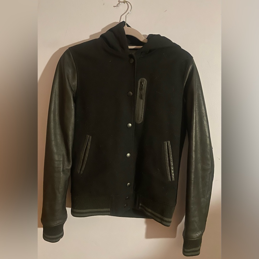 NIKE Sportswear Women’s Leather & Wool Hooded DESTROYER Varsity Jacket